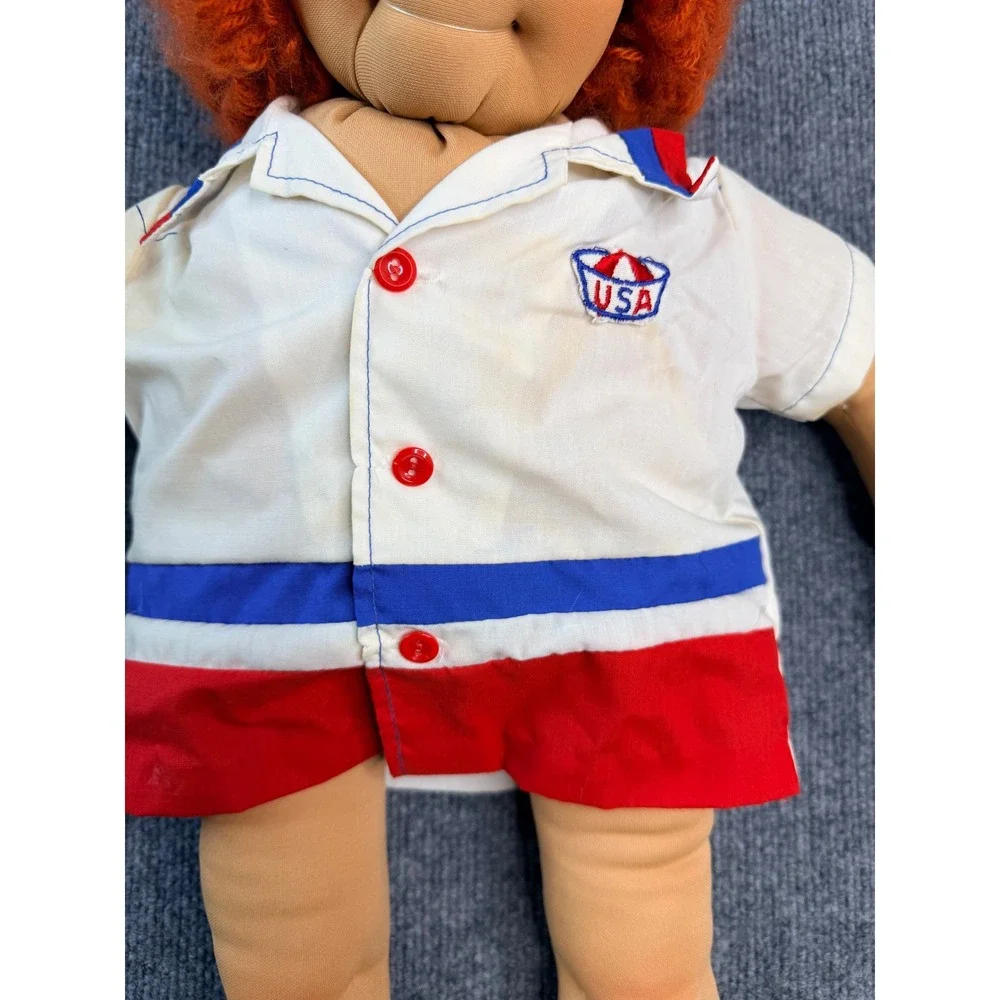 Vintage Handmade Soft Sculpture Cloth Doll Red Yarn Hair USA Shirt 21